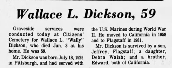 Obituary for Wallace L. Wally Dickson (Aged 59)